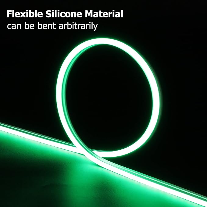 Neon Rope Lights, 16.4ft Waterproof, Dimmable and Adapter, Green | Flexible Smart Led Strip Lights for Bedroom, Super Bright, DIY Neon Sign, Indoors Outdoors Decor