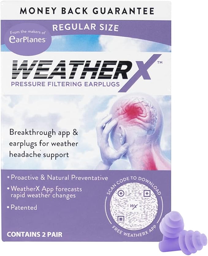 Pressure Filtering Earplug for Shifts in Barometric Weather Pressure, Download Free Alert app (Regular 2 Pk)