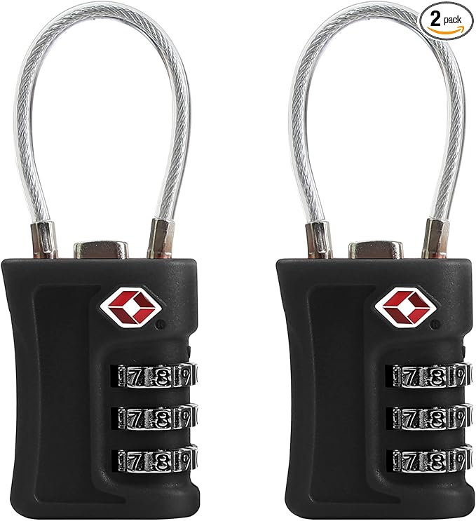 Luggage Locks TSA Approved 2 Pack, Small Padlock Combination, TSA Locks for Luggage, Travel Combo Padlock with Code, for Suitcase, Backpack Zipper, Locker, Gun Case, Ammo Can (Black+Black)