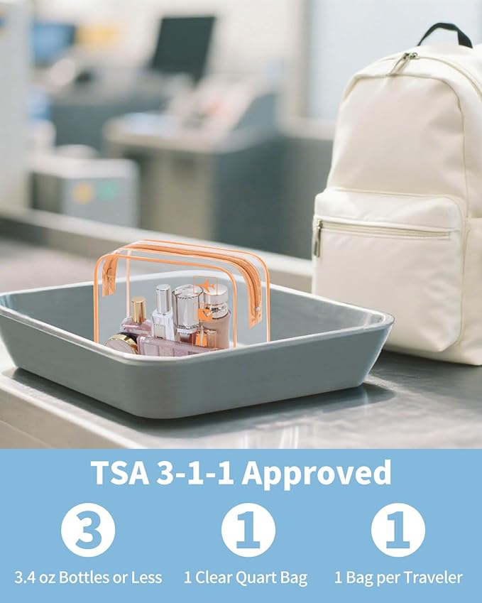 WANDF TSA Approved Toiletry Bag, 2 Packs Travel Clear Toiletry Bag, Quart Size Makeup Cosmetic Pouch with Zipper, Carry-On Airport Compliant Bag for Women and Men (2pcs Lotus Pink)