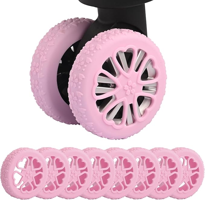 Luggage Wheel Protector, 8PCS Sakura Love Design - Premium Silicone Protectors for 2-2.4" Spinner Wheels Anti-Slip, Ultra-Quiet & Wear-Resistant Travel Accessories (Pink)