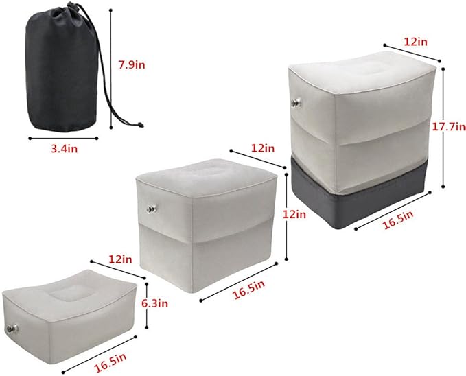 Inflatable Travel Foot & Leg Rest Pillow with Adjustable Height for Airplane, Car, Bus, Train, Office, Camping and Kids to Sleep on Long Flights, Air Pump Included