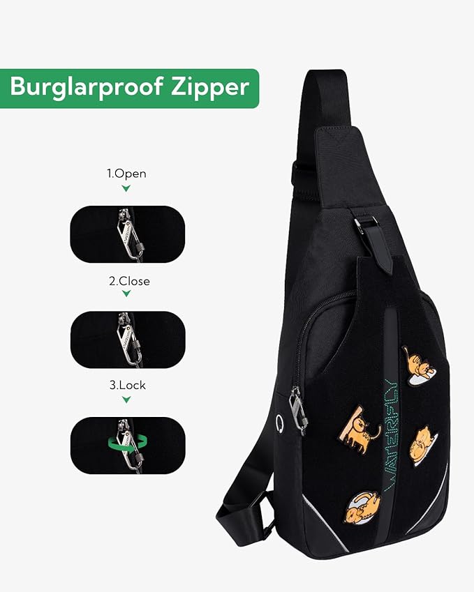 WATERFLY Medium Crossbody Sling Backpack Anti Theft Backpack for Traveling Chest Shoulder Bag