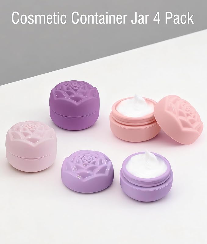 Travel Containers for Cosmetics Toiletries - 0.88 Oz 4 Pack Small Silicone Refillable Mini Jars with Lid Handcream Eyes Cream Hair Gel Wax Pills Moisturizer Earrings Container Rose(4 colors)