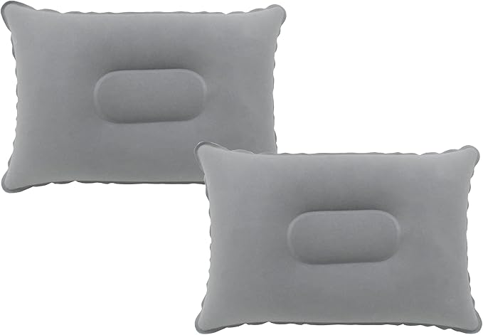 Alovexiong 2 Pack Gray Ultralight Inflatable Pillow Small Squared Flocked Fabric Air Pillow for Hiking, Camping, Traveling, Napping, Desk Rest, Neck & Lumbar Support