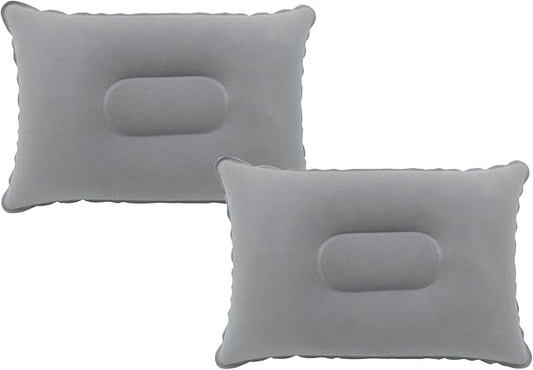 Alovexiong 2 Pack Gray Ultralight Inflatable Pillow Small Squared Flocked Fabric Air Pillow for Hiking, Camping, Traveling, Napping, Desk Rest, Neck & Lumbar Support