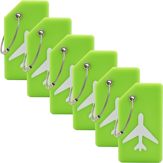 6 Pack Silicone Luggage Tag for Suitcases with Stainless Loop, Privacy Protection Travel Bag Tags Perfect to Quickly Spot Baggage Handbag (Green)