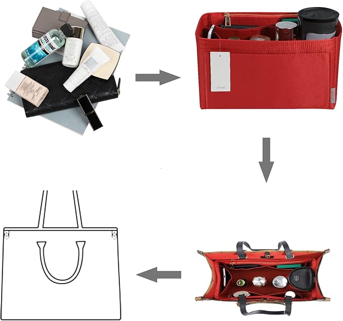 ZTUJO Purse Organizer Insert For Handbags, Silky Touching Bag Organizer Insert With Bottle Holder, Perfect for Speedy, Neverfull, Tote,ONTHEGO,Artsy,Handbag and More (Mini, Silky Red)