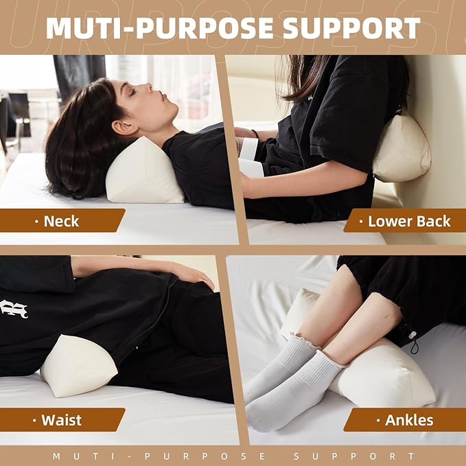 LOFE Buckwheat Pillow - Adjustable Buckwheat Neck Pillow(17x6) to Provide Firm Support, Neck Roll Pillow for Side and Back Sleepers, Bolster Pillow with Organic Pillowcase, Triangle Pillows