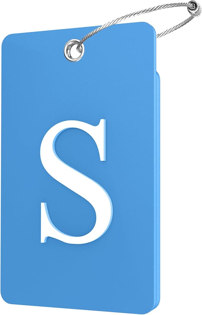 Gostwo 2 Pack Luggage Tags for Suitcases, 26 Initial Letter Travel Luggage Baggage Identification Labels ID Tag Fully Bendable Tags with Stainless Steel Loop (Blue) (Letter S)