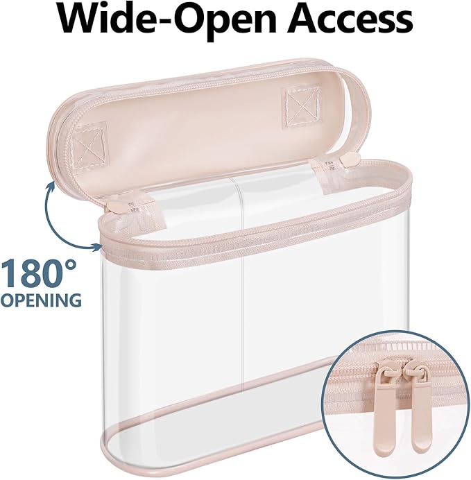 PACKISM Clear Toiletry Bag Combo Pack - 1 TSA Approved Medium & 1 Large Makeup Bag for Checked Luggage, Clear PVC Travel Bag with Handle, Dual Metal Zippers, Water Resistant Large Opening, Pink