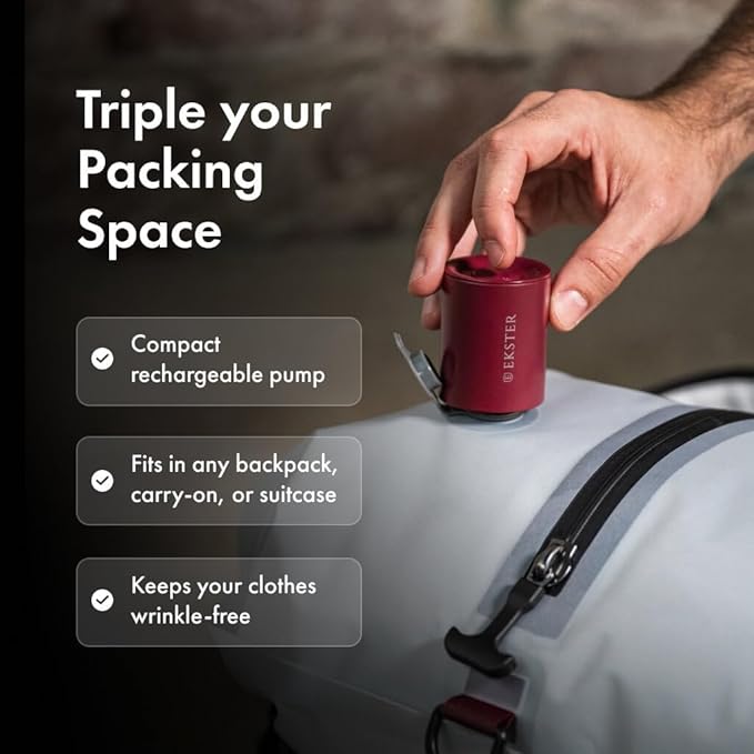 Ekster Portable Cordless Air Vacuum Pump - Rechargeable Mini Bag Sealer, USB-C Charging for 20+ Uses, Compression Lightweight Cordless Handheld Pump, Universal Nozzle for Vacuum Seal Clothing Bags