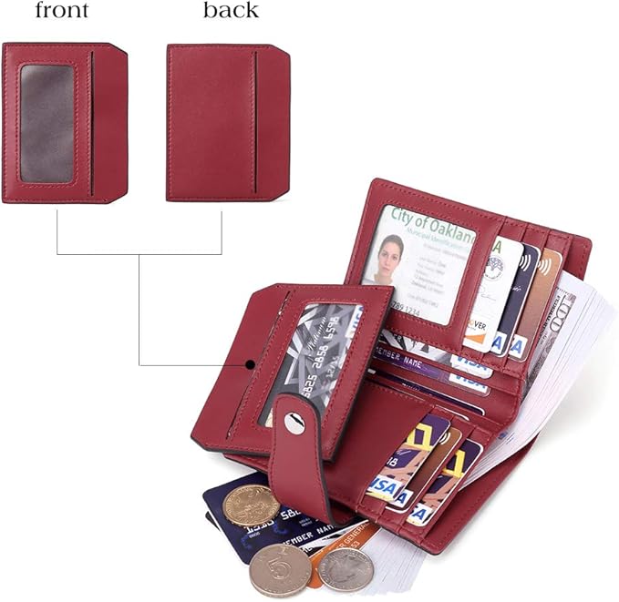 BOSTANTEN Women Leather Wallet RFID Blocking Small Bifold Zipper Pocket Wallet Card Case Purse with ID Window