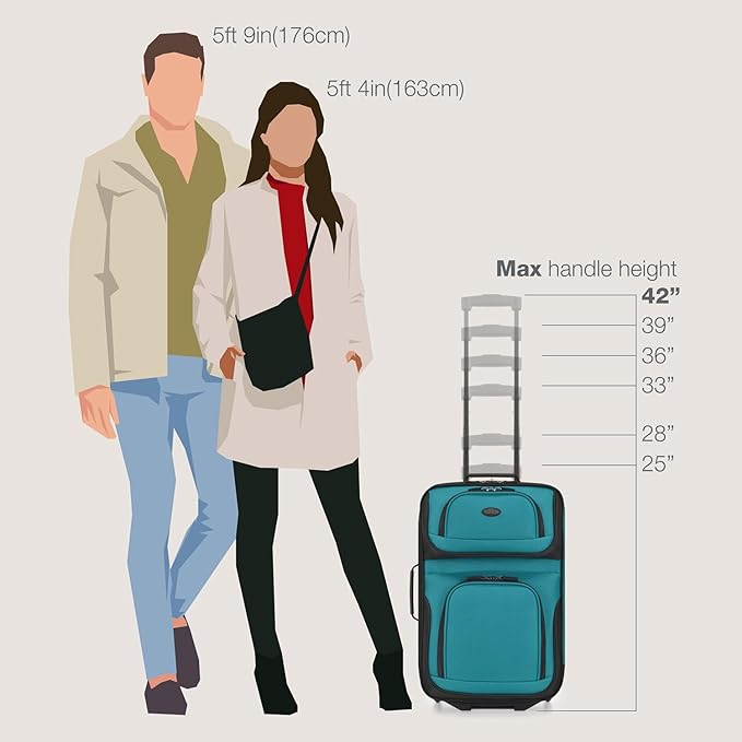 U.S. Traveler Rio Lightweight Softside Rolling Carry-on Suitcase, 2-Wheel Set, Teal