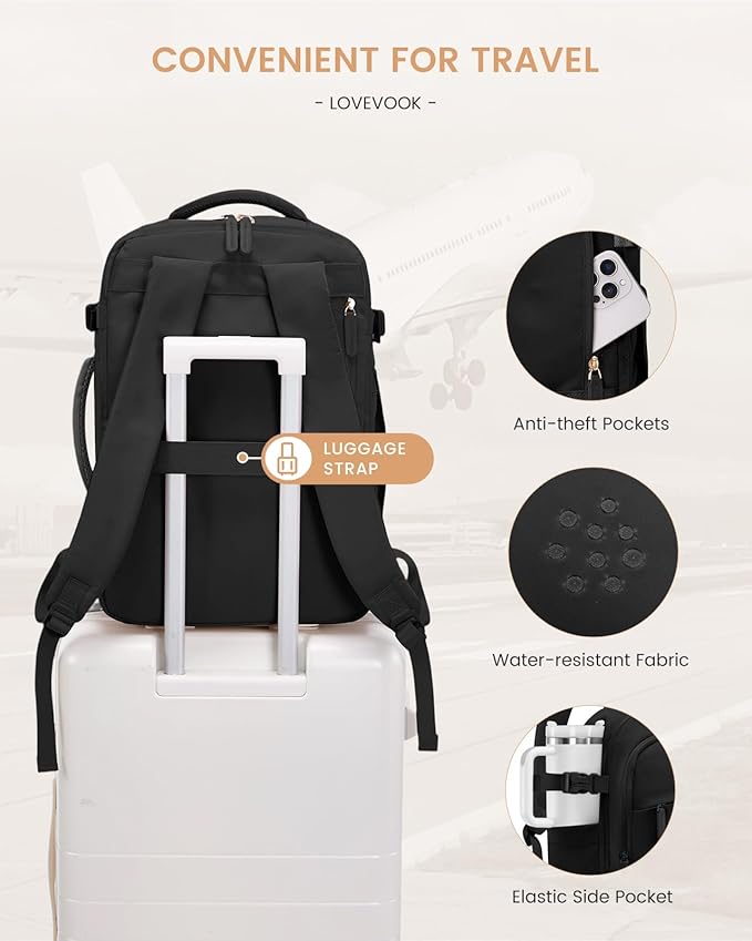 LOVEVOOK Travel Backpack for Women & Men, 50L Carry on Backpack Airline Approved, Large TSA Personal Item Travel Bag fits 17.3" Laptop, Business Weekender Bag for Essentials, 4Pcs