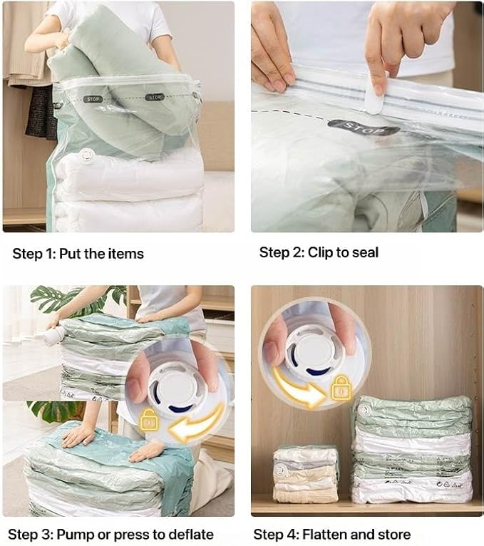 Vacuum Storage Bags for Clothing - NeatNest 6 Pack Cube Bags, 3 Medium + 3 Large, Box-Shaped Space Saver Bags with Vacuum or Hand Press, Durable PE+PA Material for Comforters, Clothes, Pillows