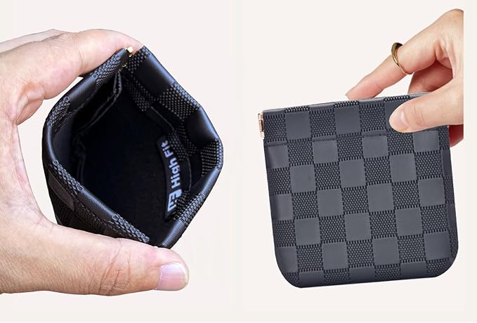 Leather Pocket Cosmetic Bag for Purse,Coin Purse Lipstick Cosmetic Accessories Organizer, Travel Kit Storage Pouch,Waterproof Portable No Zipper Self-closing (Black/Small)