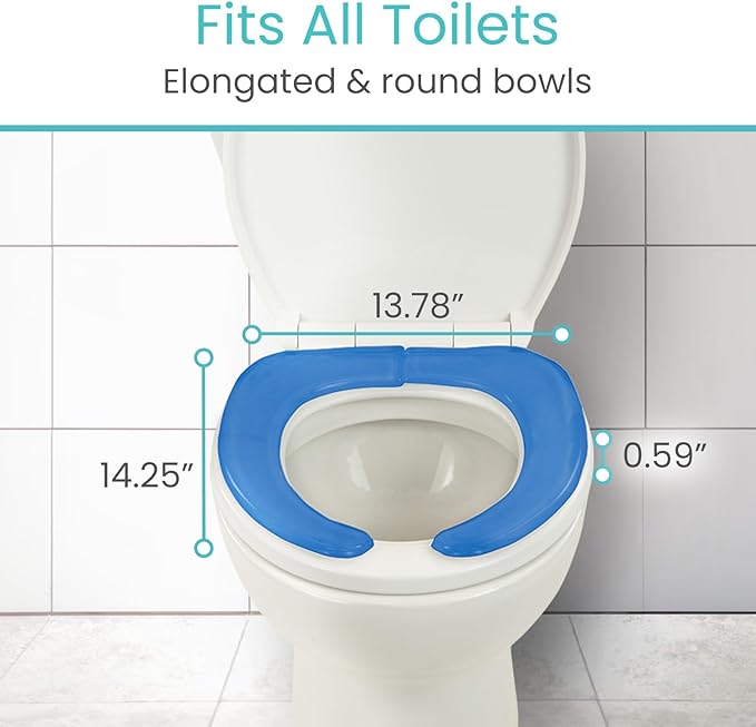 Vive Gel Toilet Seat Cushion Cover - Raised Padded Riser Cushion for Elongated, Standard, and Commode Chairs- Seat Warmer Pressure & Pain Relief Comfort- Adhesive Donut Pad for Elderly, Seniors (Blue)