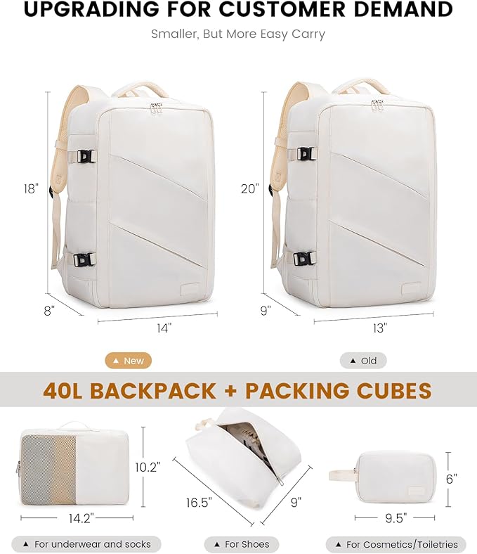 LOVEVOOK Travel Carry on Backpack, Large 40L Personal Item Travel Bag for Men & Women Flight Approved with 3 Packing Cubes, Suitcase Water Resistant Luggage Daypack Business Weekender Bag