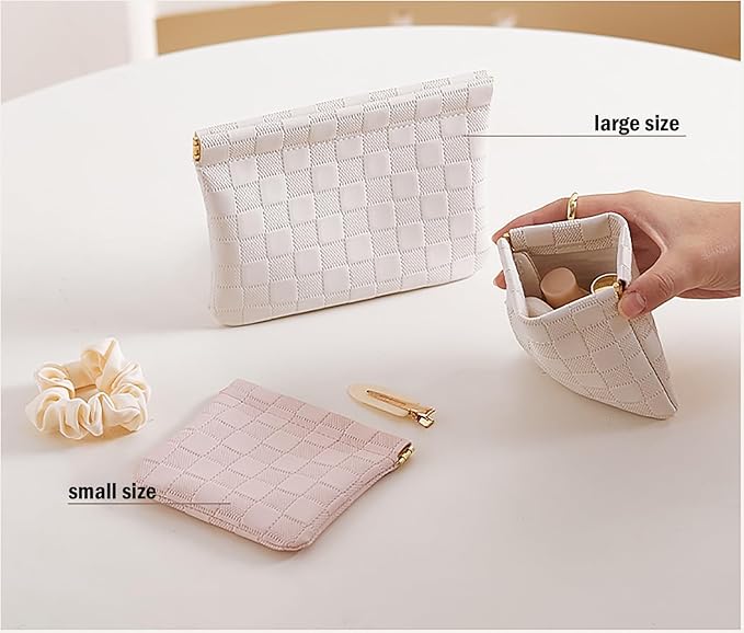 Leather Pocket Cosmetic Bag for Purse,Coin Purse Lipstick Cosmetic Accessories Organizer, Travel Kit Storage Pouch,Waterproof Portable No Zipper Self-closing (Black/Small)