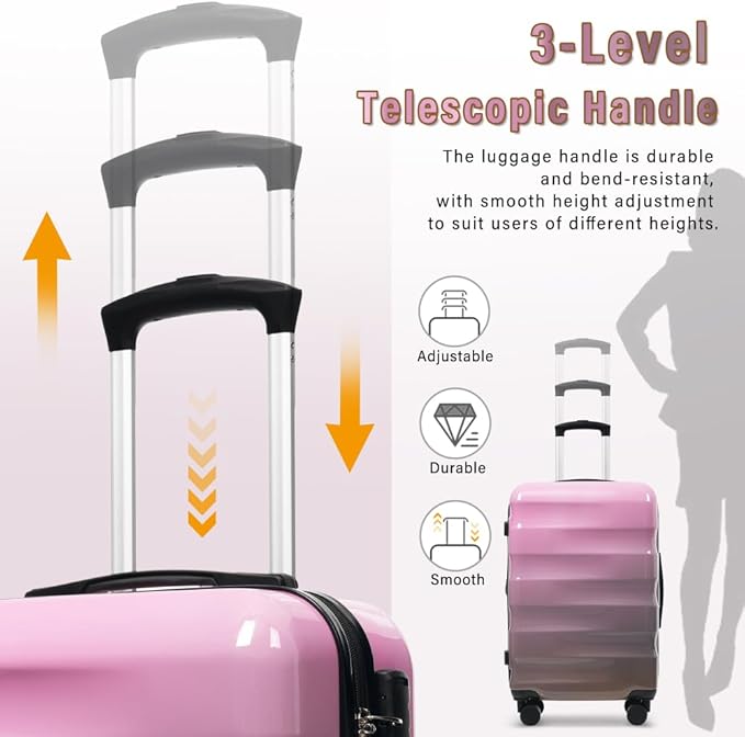 Lispin Luggage Set Softshell Expandable 4 Piece Suitcase with Wheels Softside Lightweight Travel Carry on Luggage (Pink and Gray 20"/24"/28")