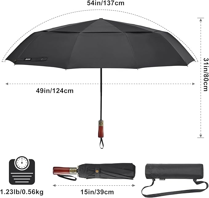 G4Free 54 Inch Large Compact Windproof Golf Umbrella for Rain Oversized Auto Open Close Folding Travel 10 Ribs Vented Double Canopy Umbrella for Women Men