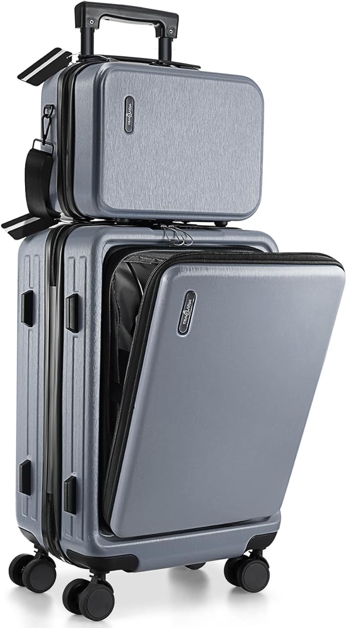 20 Inch Carry On Luggage 22x14x9 Airline Approved, Carry On Suitcase with Wheels, Hard-shell Carry-on Luggage, Durable Luggage Carry-On, Grey Small Suitcase with Cosmetic Case
