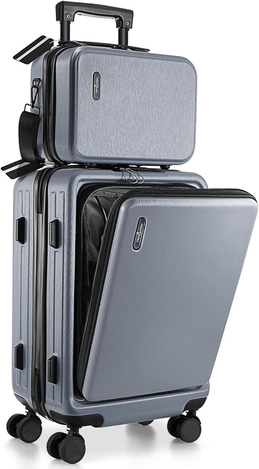 20 Inch Carry On Luggage 22x14x9 Airline Approved, Carry On Suitcase with Wheels, Hard-shell Carry-on Luggage, Durable Luggage Carry-On, Grey Small Suitcase with Cosmetic Case