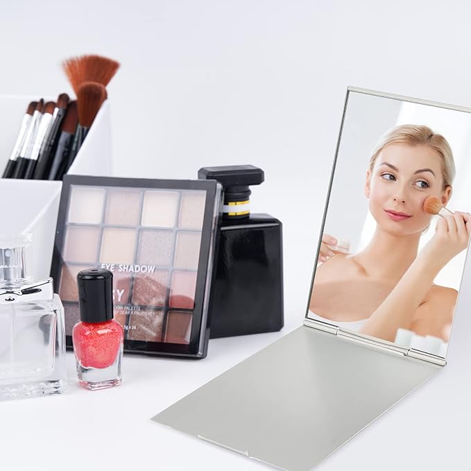 G2PLUS Portable Folding Vanity Mirror, Ultra-Slim Aluminum Shell Travel Mirror, 4x6 Inch Small Mirror for Travel, Bathroom, Makeup, Beauty, Grooming