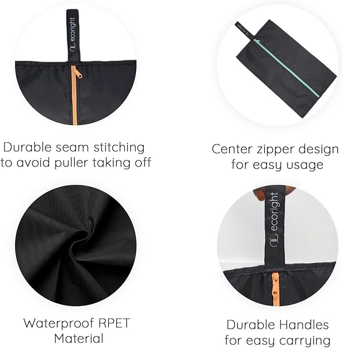 Ecoright Shoe Bags for Travel, Set of 2, 100% Recycled Water-Resistant Zipper Pouch Bags, Shoe Bags for Storage, Travel Essentials for Men & Women