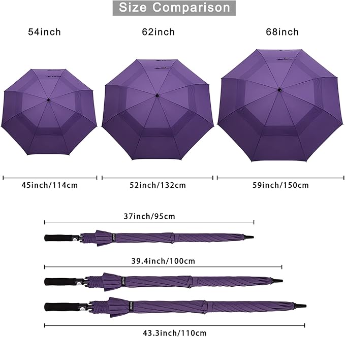 G4Free 47/54/62/68/72 Inch Automatic Open Golf Umbrella Oversize Extra Large Double Canopy Vented Windproof Waterproof Stick Umbrellas