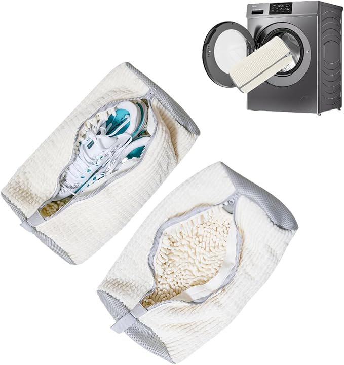 Shoe Washing Machine Bag: Shoe Washing Bag Keeps Clean - Reusable Laundry Shoe Bag for Sneaker Tennis Shoes Unstain Cleaner Kit(Cream 2 Pcs)