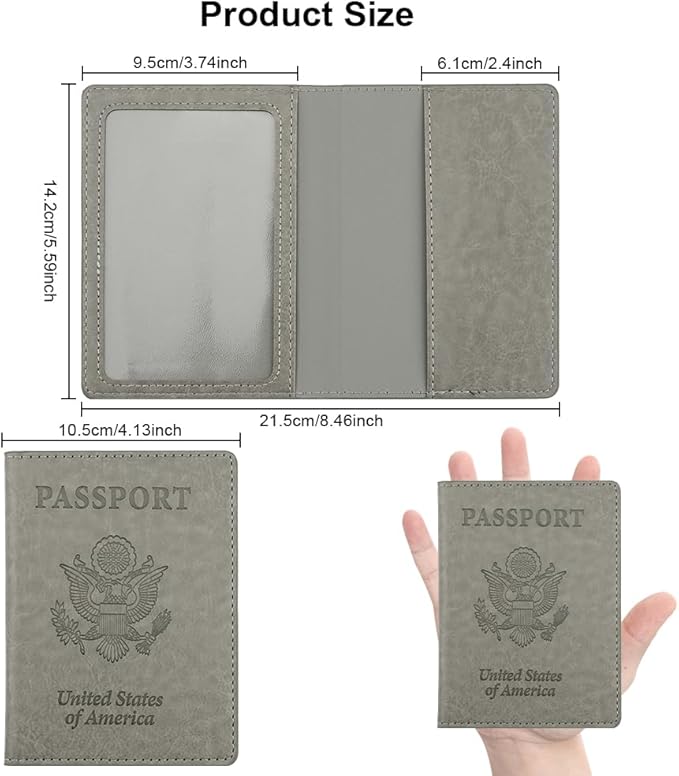 Passport Holder, Passport Holders Cover Case, 1 Pack Passport and Vaccine Card Holder Combo, Travel Passport Wallet for Women, Travel Documents Organizer Protector Travel Essentials, Dark Grey