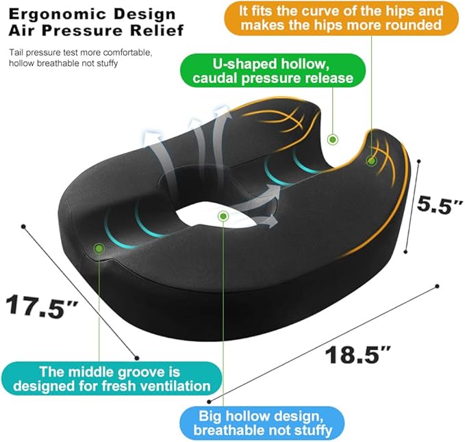 Donut Pillow Coccyx Seat Cushion for Prostate, Sciatica, Pelvic Floor, Pressure Sores, Pregnancy, Perineal Surgery, Postpartum Recovery Pain Pressure Relief Memory Foam Chair Pad