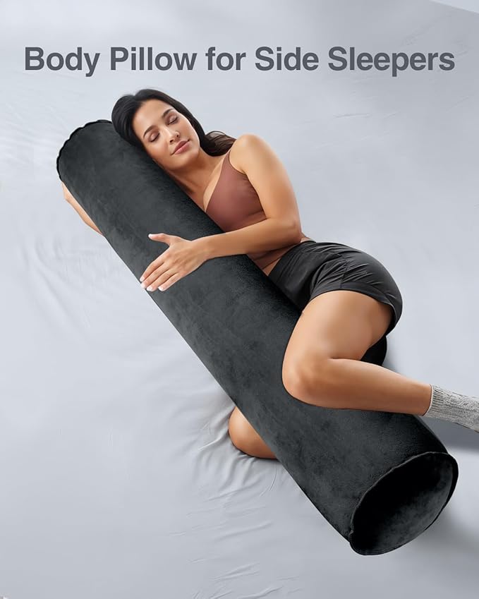 Luxtude Inflatable Body Pillow for Adults Kids, Travel Body Pillows for Side Sleeper, 47Inch Long Round Bolster Pillows for Bed, Round Cervical Cylinder Pillow for Hugging Sleeping, Back etc.