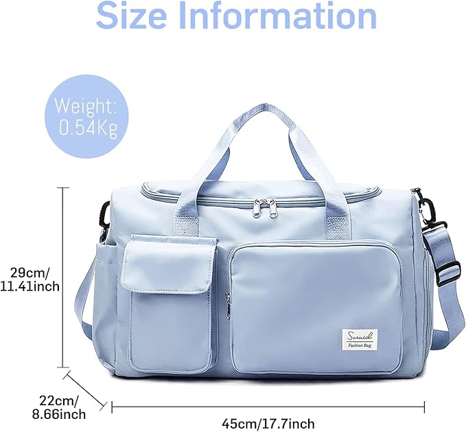 Sports Gym Duffel Bag with Shoes Compartment and Dry Wet Separated Pocket for Men and Women - Blue