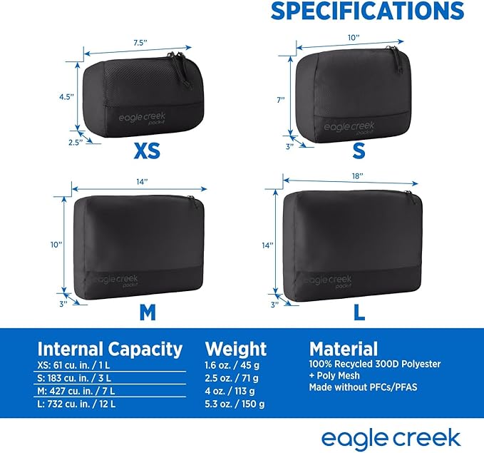 Eagle Creek Pack-It Reveal Cube - Lightweight Packing Cubes for Optimizing Luggage Space - Easy to Carry - Mesh Fabric - Water-Resistant - Easy Grab Zipper - Medium - Black