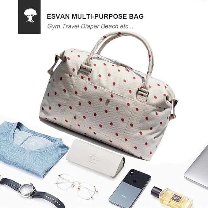 ESVAN Travel Tote Duffel Gym Bag,Weekender Overnight Carry-on Tote Crossbody Bag with Wet Pocket and Trolley Sleeve Upgraded
