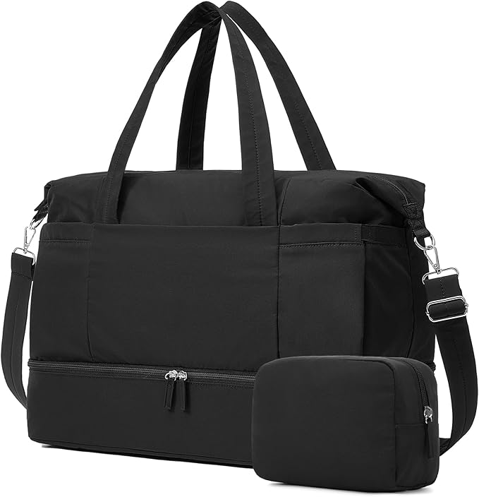 Vorspack Duffle Bag for Travel - 30L Gym Bag for Women Men Personal Item Travel Bag with Shoe Pocket Toiletry Bag Lightweight Carry On Bag for Weekender Overnight Sports - Black