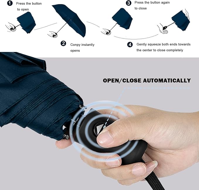 SIEPASA Windproof Travel Compact Umbrella-Automatic Umbrellas for Rain- Small Portable Windproof Umbrellas for Men Women Teenage. (White Polka Dots)