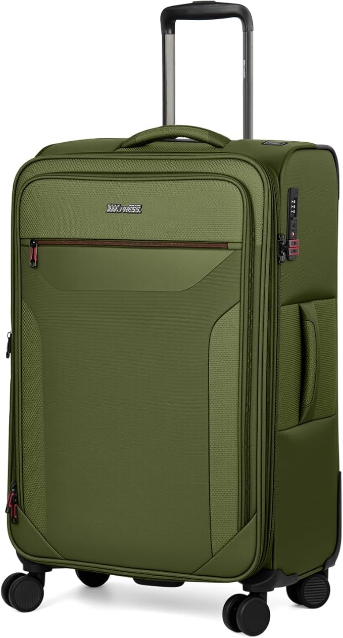 28 Inch Softside Expandable 20% Checked Luggage w/TSA LOCK and Spinner Wheels,Lightweight Upright Softshell Luggage for Men/Women（Green,28in）