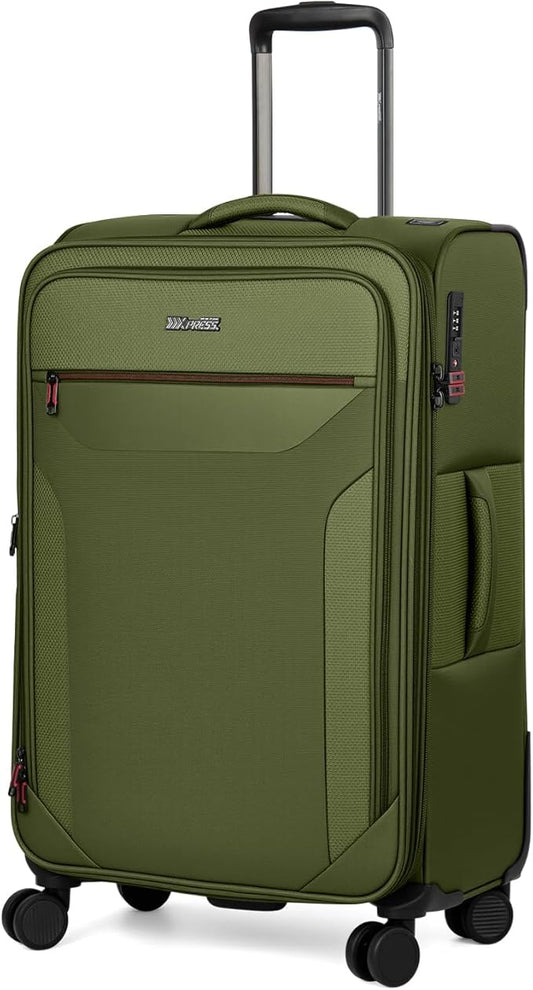 28 Inch Softside Expandable 20% Checked Luggage w/TSA LOCK and Spinner Wheels,Lightweight Upright Softshell Luggage for Men/Women（Green,28in）