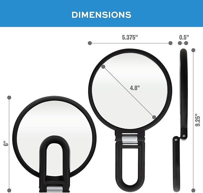 ForPro Professional Collection Premium Magnifying Handheld Mirror, 1X/15X Magnification Hand Mirror, Folding Adjustable Handle, for Makeup, Travel, Black