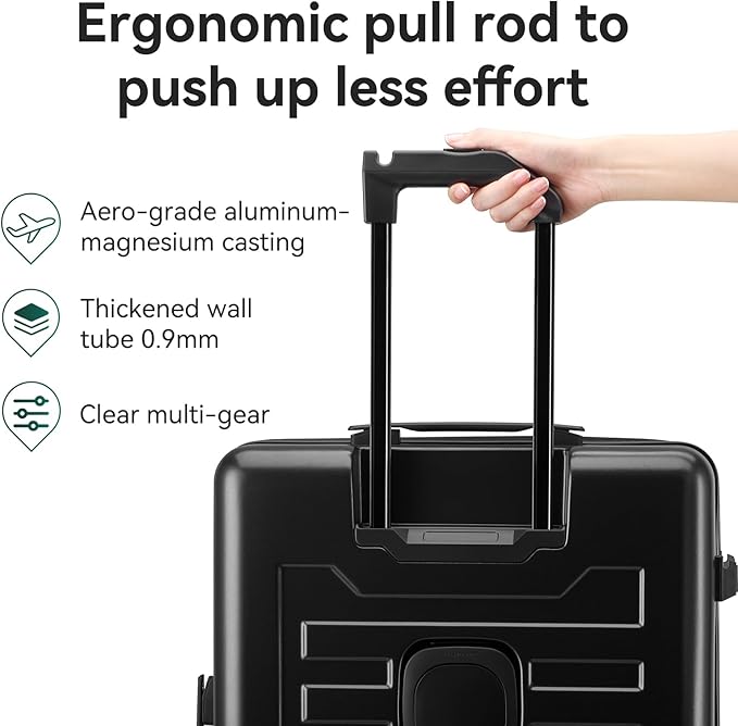 ROAMING 26 Inch Checked Luggage, Specially Designed Ergonomic Pull Rod Handle with Cup Holder TSA Lock PC Hard Shell Front Opening Rolling Expandable Travel Suitcases with Spinner Wheels (Black)