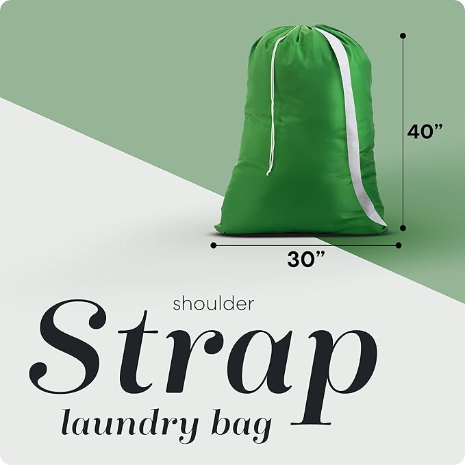 Handy Laundry Extra Large Laundry Bag with Adjustable Shoulder Strap – Heavy Duty, Durable Nylon, Drawstring Locking Closure, 30" x 40" – Laundry Bags for Travel, College Dorm, Camping, Green