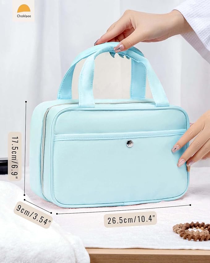 Travel Hanging Toiletry Bag for Women - Waterproof Cosmetic Organizer with Clear Window, Lightweight Bathroom Bags for Essentials, Makeup, Shampoo, Toiletries Blue,Medium