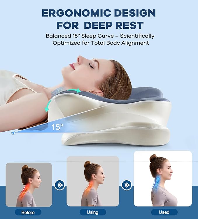DONAMA Cervical Pillow for Neck and Shoulder Pain Relief, Cooling Contour Memory Foam Pillow, Dual-Height Ergonomic Neck Support Pillow for Side Back Stomach Sleepers with Removable Pillowcase