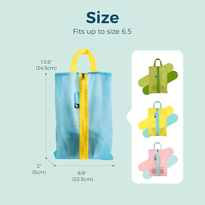 pack all Kids Shoe Bag for Travel, Water-Resistant Shoe Pouch for Gym, Odor-Resistant Soccer Cleats Bag for Sport, Cute Design for Girls, Boys, Toddlers (Blue)