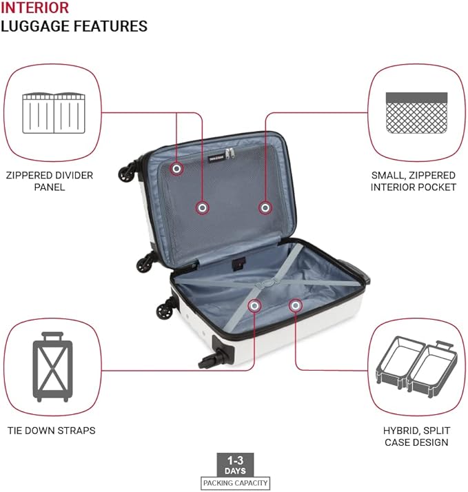 SwissGear 8018 Hardside Expandable Luggage with Spinner Wheels, White, Carry-On 20-Inch
