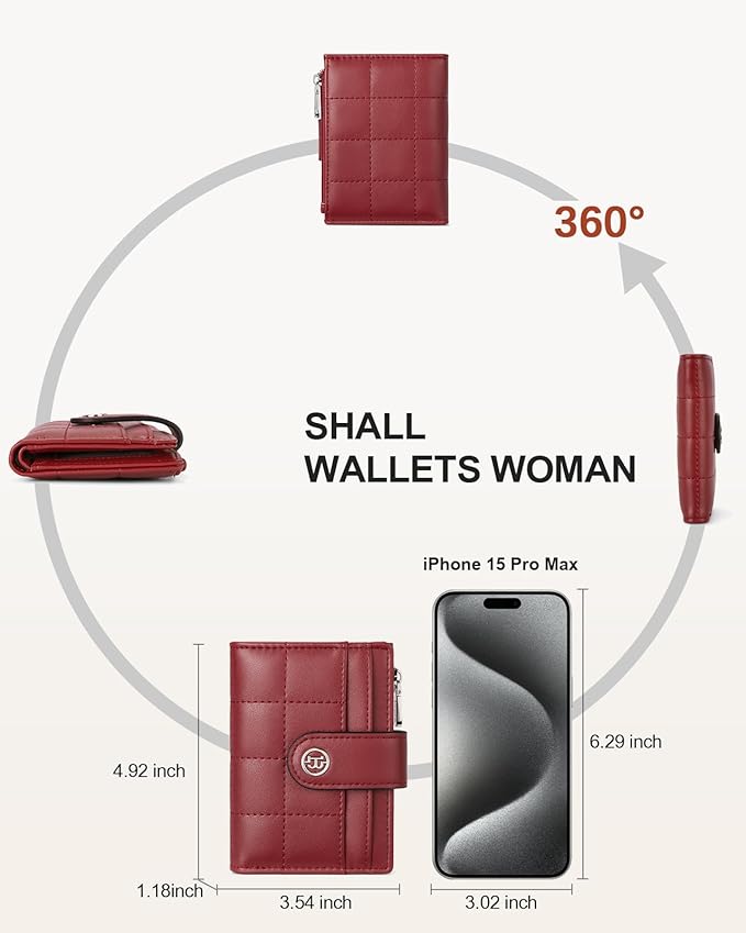 BOSTANTEN Small Wallet for Women Leather RFID Blocking Card Holder Bifold Compact Wallets With Zipper Coin Pocket Wine Red
